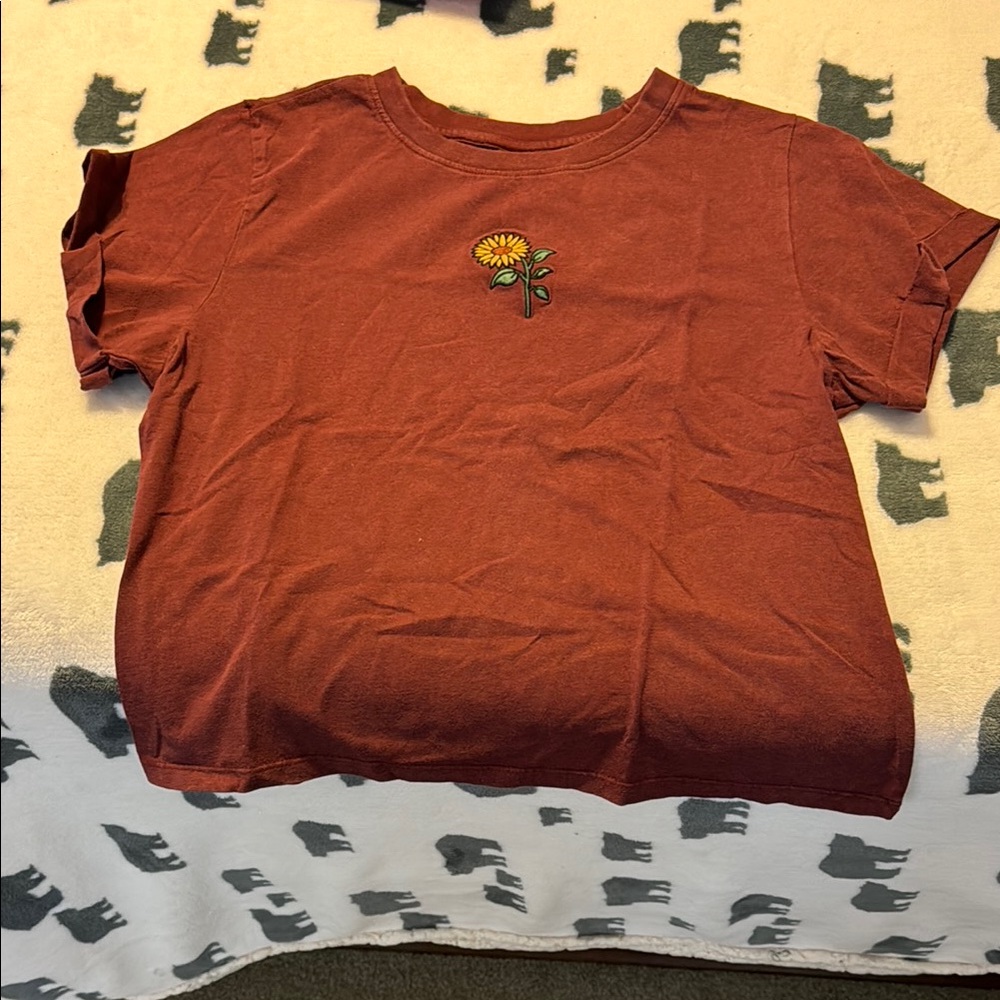 Vibe N’ Sunflower Embroidered Rust Tee